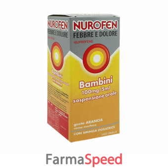 nurofen febbre e dolore - bambini 100 mg/5 ml sospensione orale gusto arancia senza zucchero flacone da 150 ml con siringa per somministrazione orale