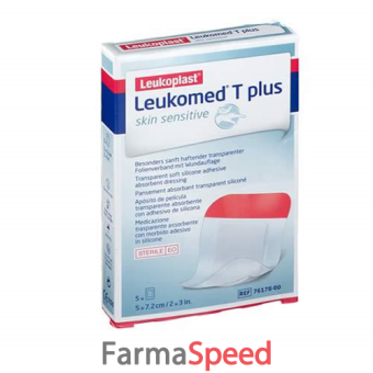 leukomed t plus skin sensitive medicazione post-operatoria trasparente impermeabile con massa adesiva al silicone 5x7,2cm 5 pezzi