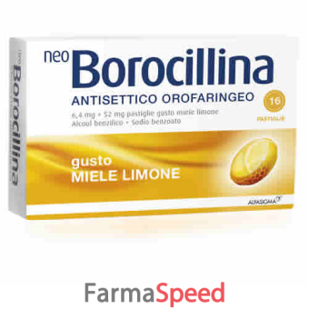 neoborocillina ant or - 6,4 mg + 52 mg pastiglie gusto limone, 16 pastiglie in blister al/pvc